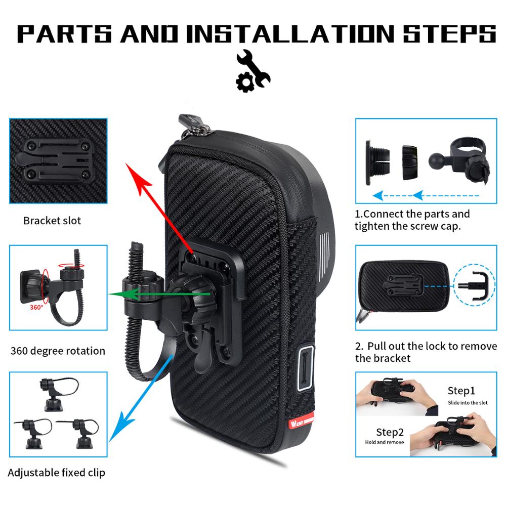 Borsa per bicicletta impermeabile borsa per cellulare per iPhone da 6.5 pollici borse per manubrio da ciclismo MTB con supporto