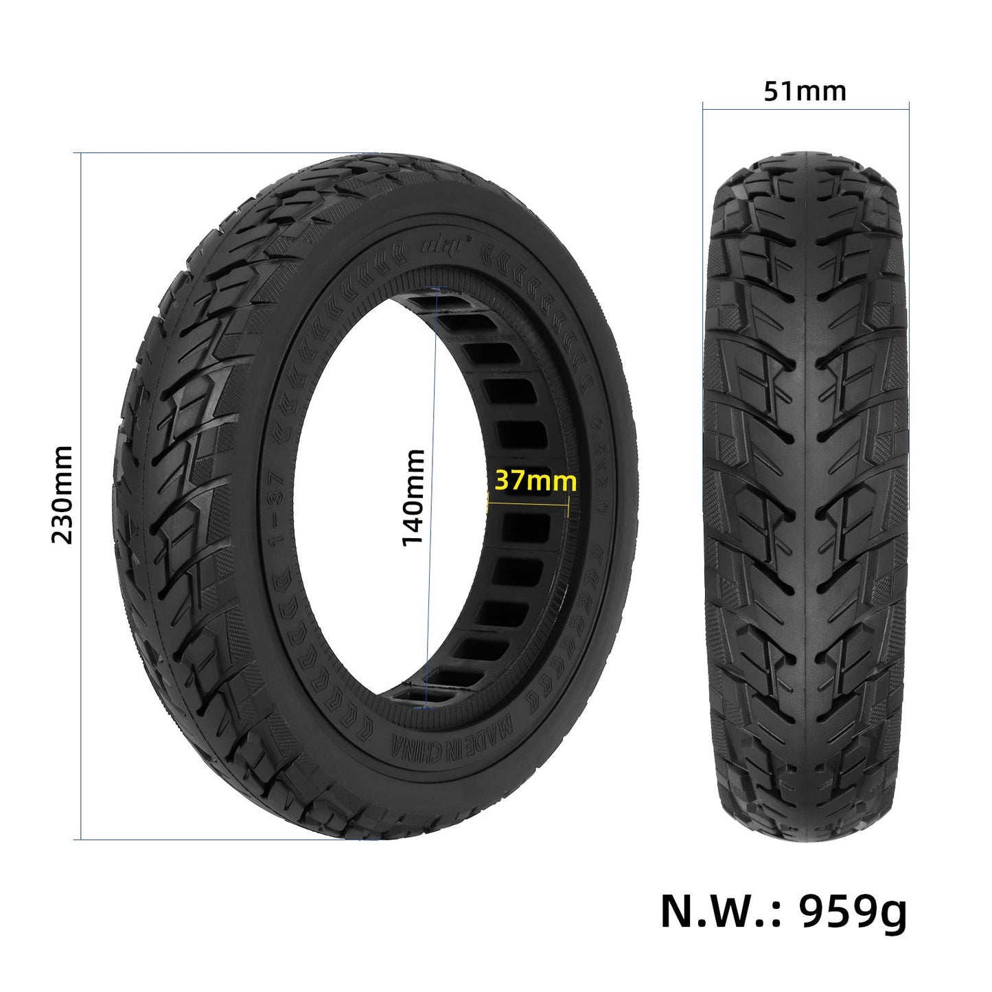 PNEUMATICO pieno gomma solida ruota 9.5x2 pollici per modifica Xiaomi, Ducati, Lexgo, Nilox, Alfa Romeo, Vivobike, Woow