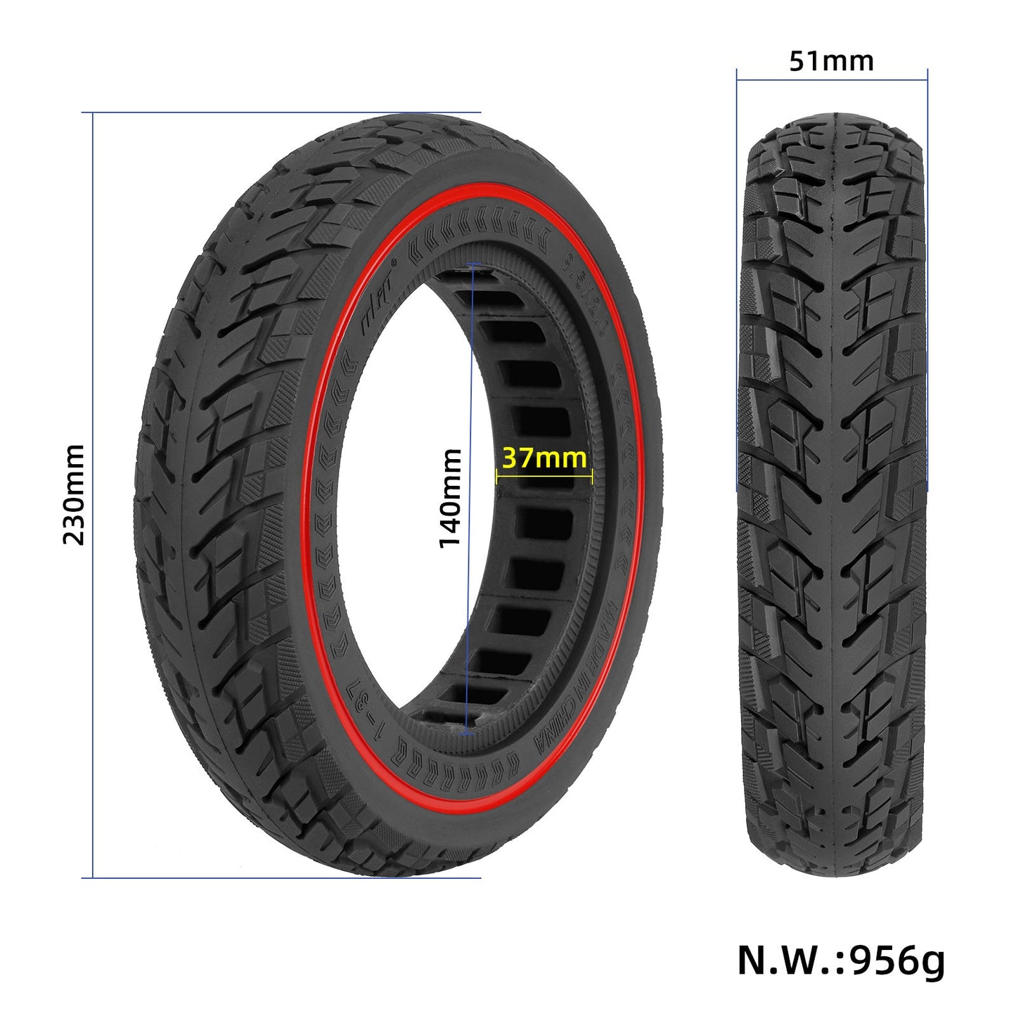 PNEUMATICO pieno gomma solida ruota 9.5x2 pollici per modifica Xiaomi, Ducati, Lexgo, Nilox, Alfa Romeo, Vivobike, Woow