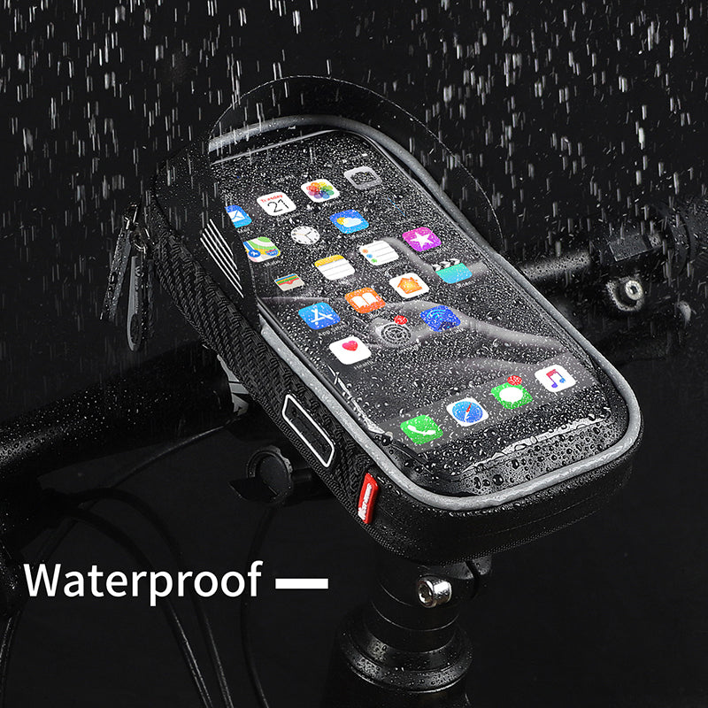 Borsa per bicicletta impermeabile borsa per cellulare per iPhone da 6.5 pollici borse per manubrio da ciclismo MTB con supporto